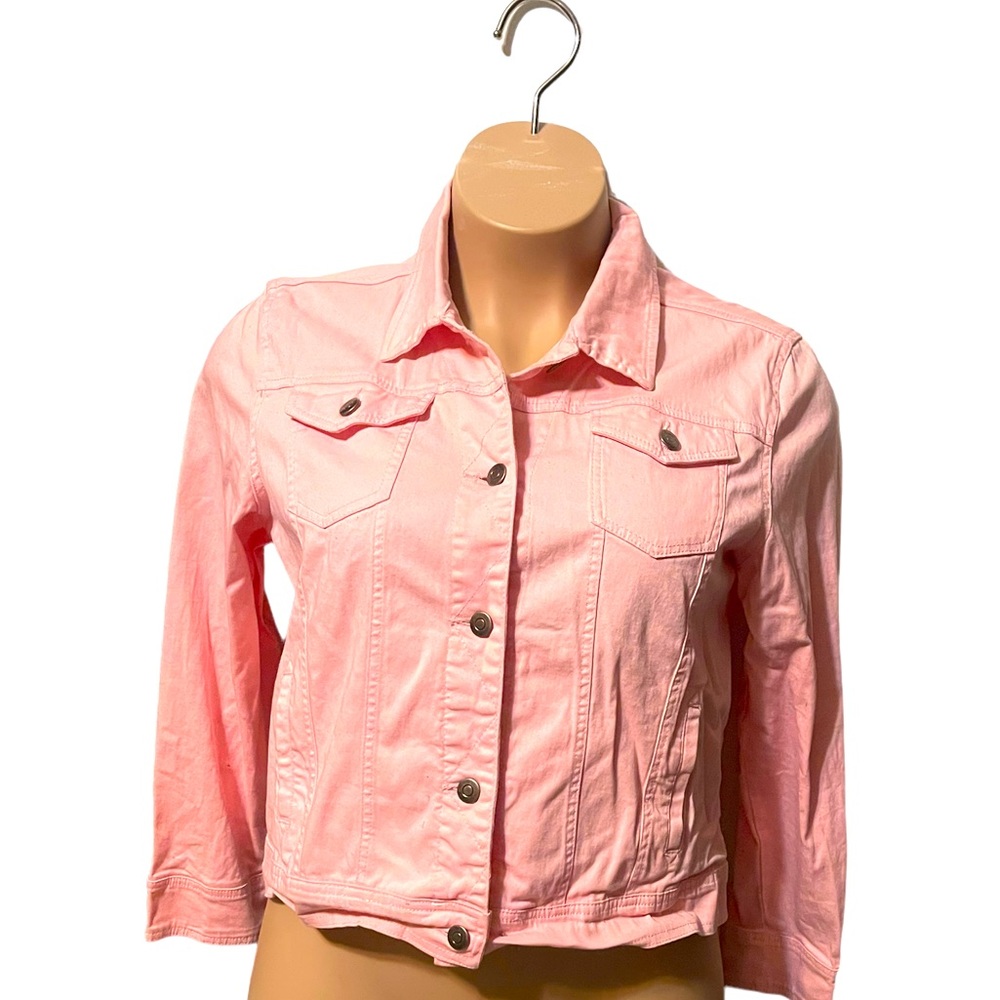 Women’s denim jacket jeans stretch twill jacket, pink color